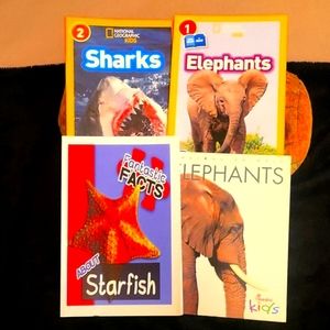 4 Softcvr Animal BOOKS: LIKE NEW!! See pixs 4 title: Sharks, Elephants, Starfish